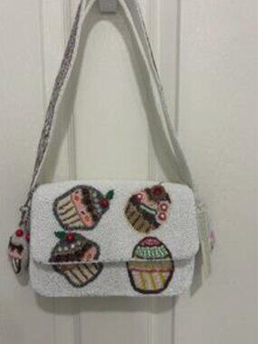 Cupcakes Beaded Sequin Bag Handcrafted in India w  Cupcake Charm NWT
